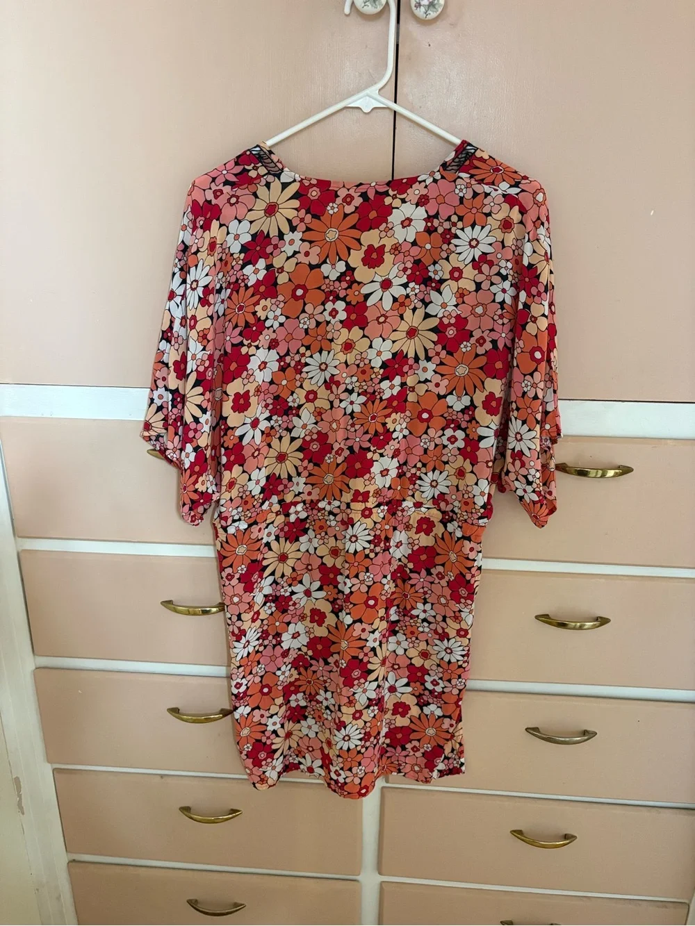 Michael Kors Floral V-Neck Tunic in Coral, Pink & Orange